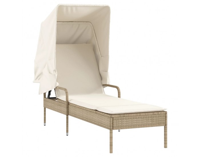 Sonata H Шезлонги 2 бр със сенника и маса, бежов, полиратан