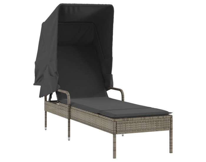 Sonata H Шезлонги 2 бр със сенника и маса, сиви, полиратан