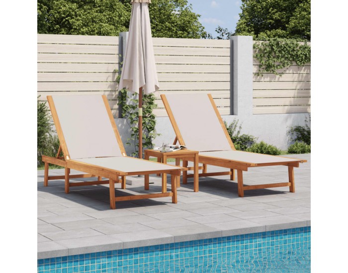 Sonata H Шезлонги, 2 бр, с маса, сив, акациево дърво масив и textilene