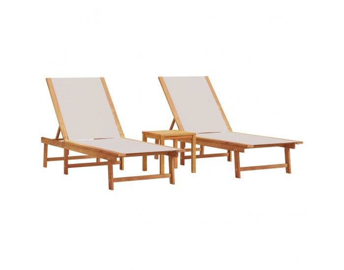 Sonata H Шезлонги, 2 бр, с маса, сив, акациево дърво масив и textilene