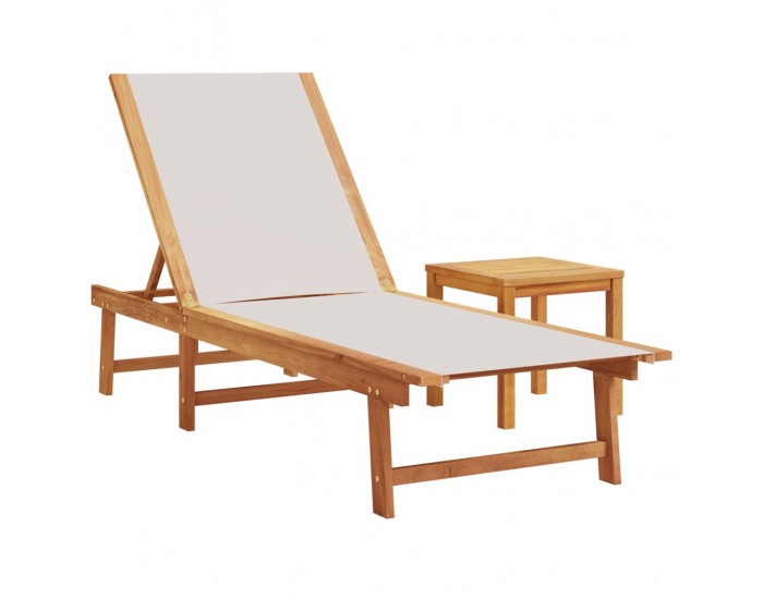 Sonata H Шезлонги, 2 бр, с маса, сив, акациево дърво масив и textilene