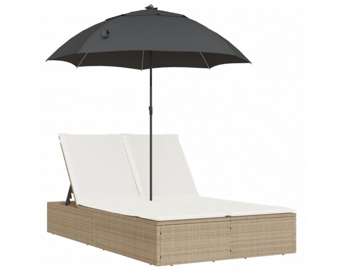 Sonata H Двоен шезлонг с възглавници и чадър, бежов, полиратан