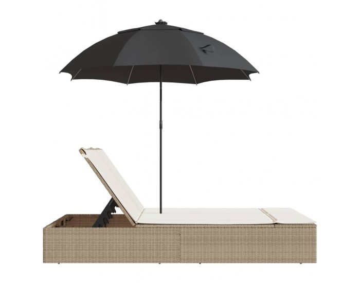 Sonata H Двоен шезлонг с възглавници и чадър, бежов, полиратан