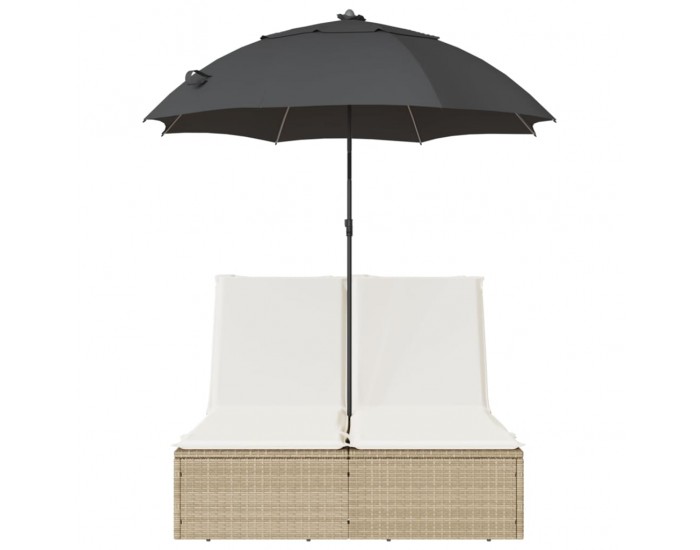 Sonata H Двоен шезлонг с възглавници и чадър, бежов, полиратан