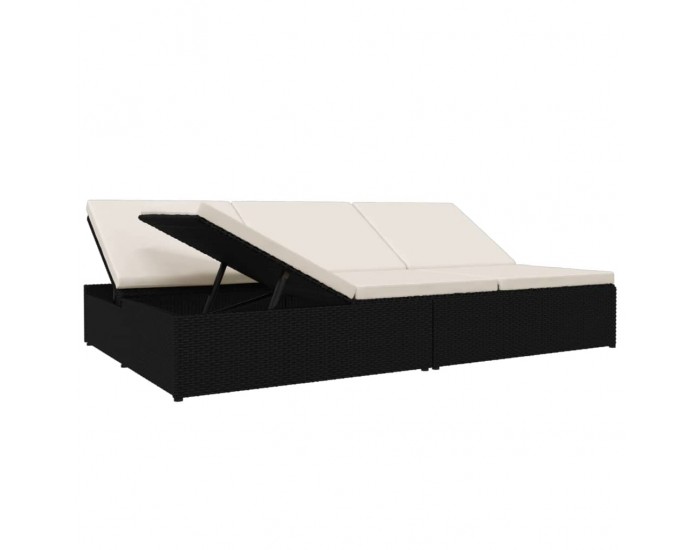 Sonata H Трансформиращ се шезлонг с възглавници, полиратан, черен
