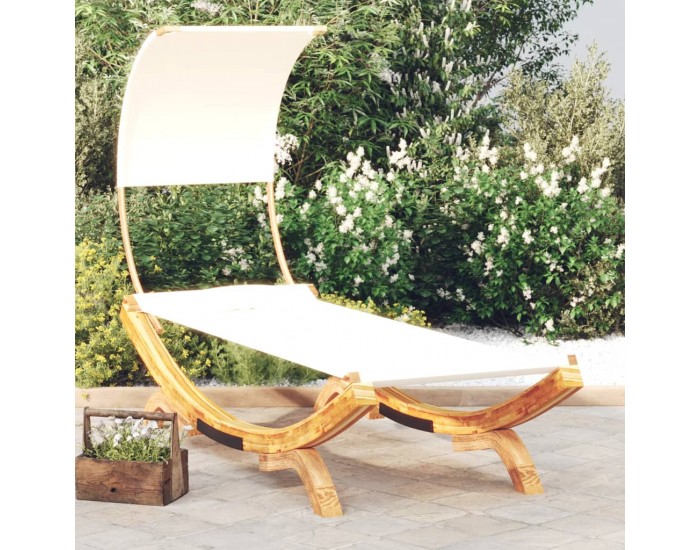 Sonata H Лаундж легло с навес 100x200x126 см извито дърво масив кремав