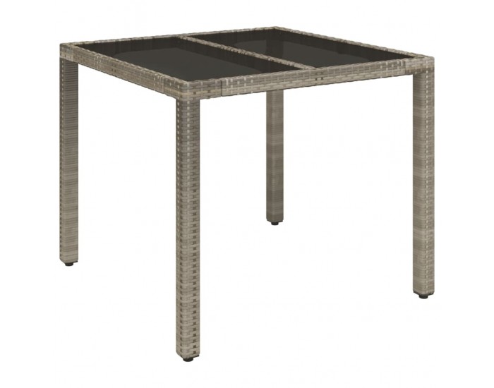 Sonata H Градинска маса със стъклен плот сива 90x90x75 см полиратан