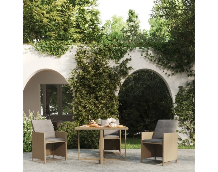 Sonata H Градинска маса, бежова, 109x107x74 см, полиратан и акация масив