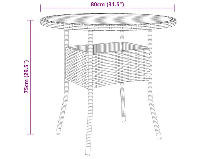 Sonata H Градинска маса, Ø80x75 см, акациево дърво и полиратан, сива