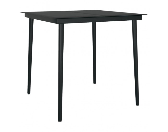 Sonata H Градинска трапезна маса, черна, 80x80x74 см, стомана и стъкло