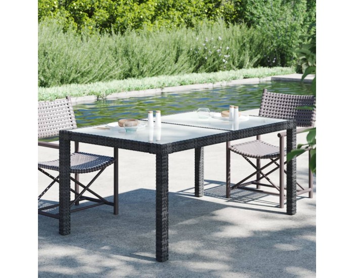 Sonata H Градинска маса 150x90x75 см закалено стъкло и полиратан черна