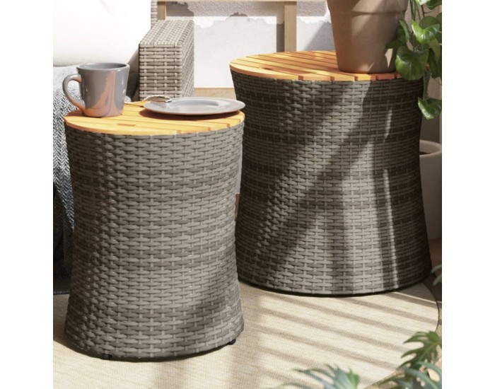 Sonata H Градински помощни маси 2 бр с дървен плот сив полиратан