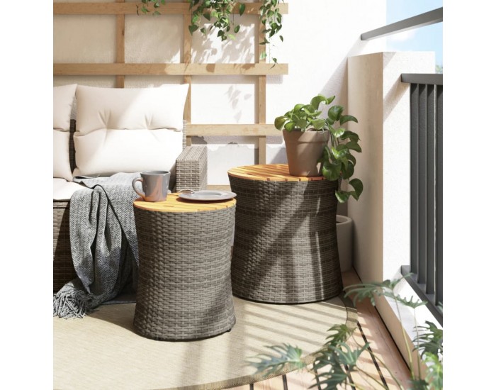 Sonata H Градински помощни маси 2 бр с дървен плот сив полиратан