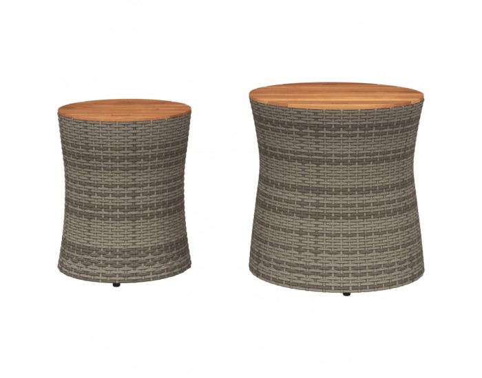 Sonata H Градински помощни маси 2 бр с дървен плот сив полиратан