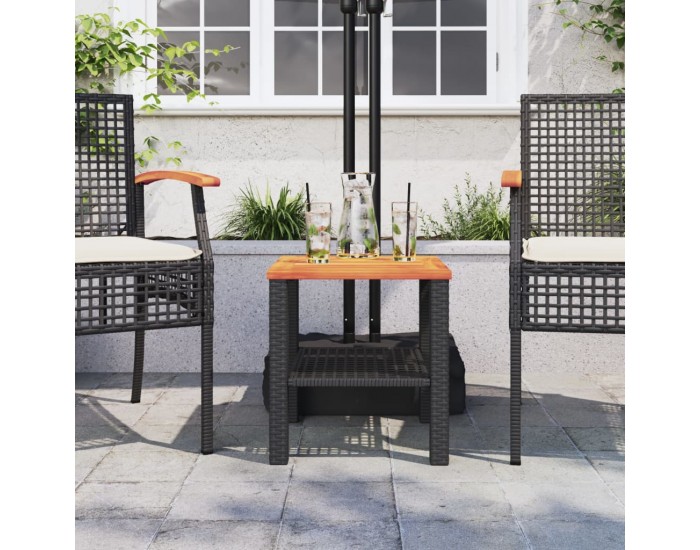 Sonata H Градинска маса, черна, 40x40x42 см, полиратан и акациево дърво