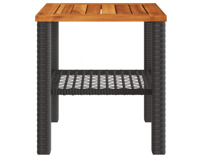 Sonata H Градинска маса, черна, 40x40x42 см, полиратан и акациево дърво