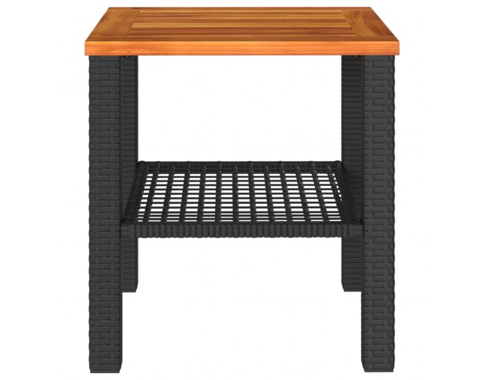 Sonata H Градинска маса, черна, 40x40x42 см, полиратан и акациево дърво