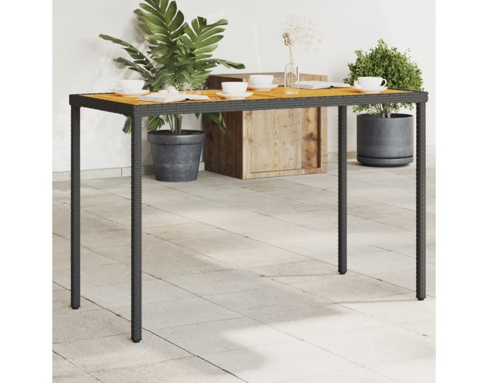 Sonata H Градинска маса с плот от акация, черно, 115x54x74 см, полиратан