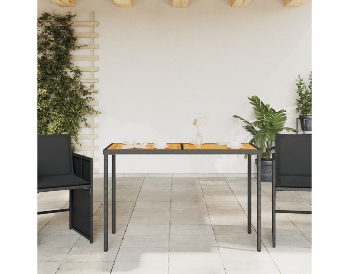 Sonata H Градинска маса с плот от акация, черно, 115x54x74 см, полиратан