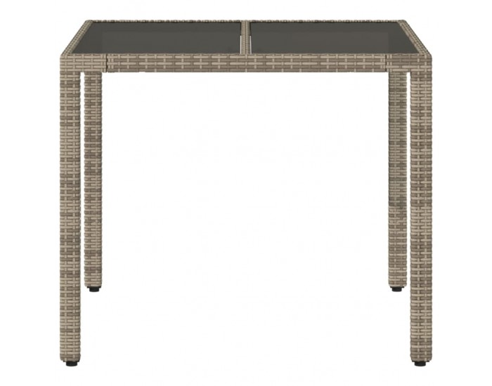 Sonata H Градинска маса със стъклен плот сива 90x90x75 см полиратан