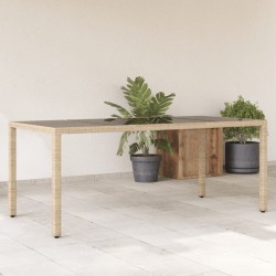 Sonata H Градинска маса със стъклен плот бежова 190x90x75 см полиратан - Градински маси