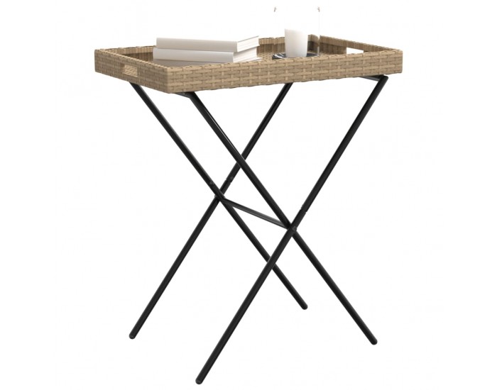 Sonata H Сгъваема маса с табла, бежова, 65x40x75 см, полиратан