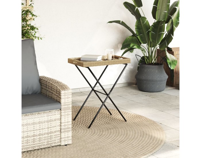 Sonata H Сгъваема маса с табла, бежова, 65x40x75 см, полиратан