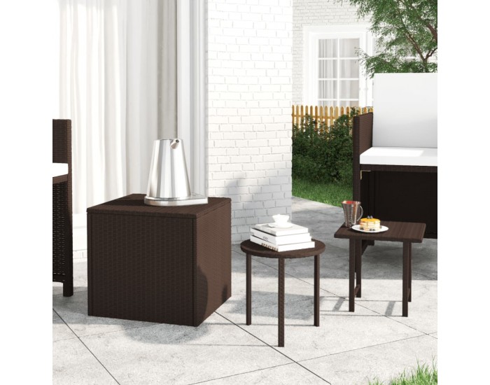 Sonata H Градински странични маси, 3 бр, кафяви, полиратан