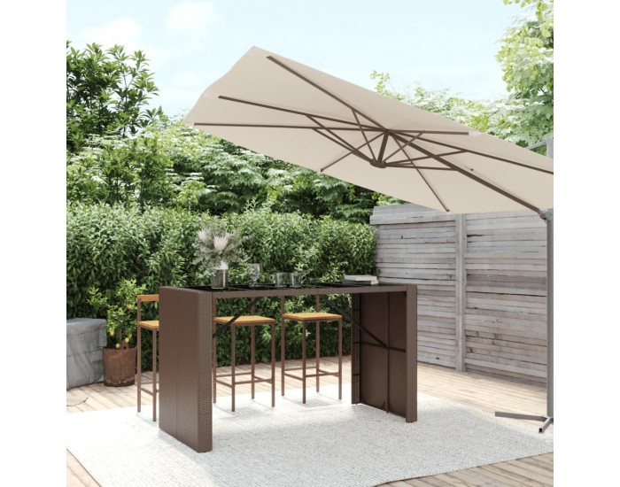 Sonata H Бар маса със стъклен плот, кафява, 185x80x110 см, полиратан