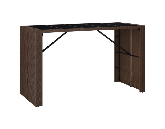 Sonata H Бар маса със стъклен плот, кафява, 185x80x110 см, полиратан