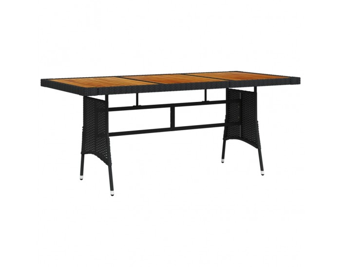 Sonata H Градинска маса, черна, 160x70x72 см, полиратан и акация масив