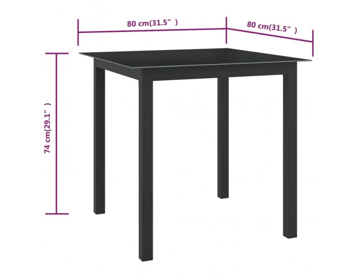 Sonata H Градинска маса, черна, 80x80x74 см, алуминий и стъкло