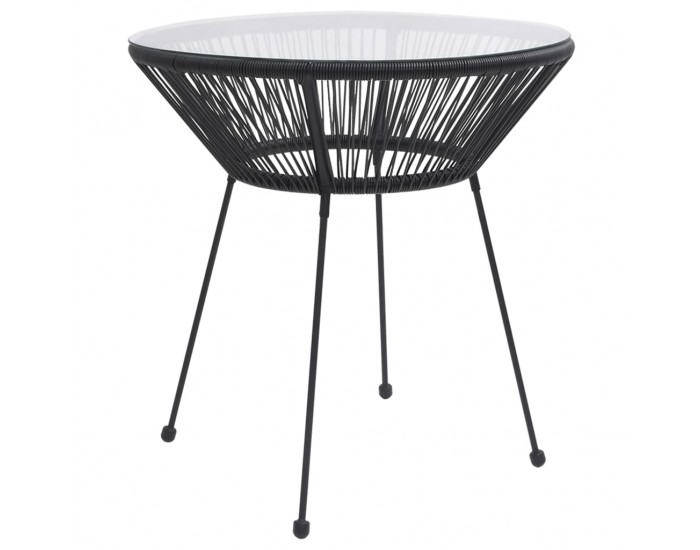 Sonata H Градинска трапезна маса, черна, Ø70x74 см, ратан и стъкло