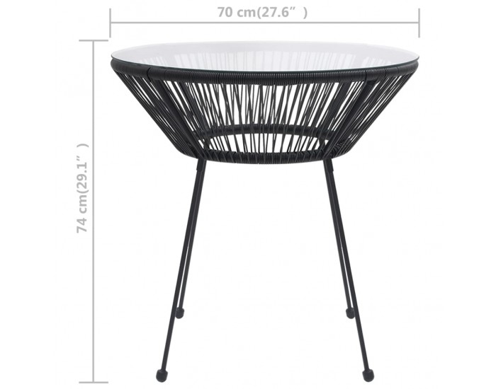 Sonata H Градинска трапезна маса, черна, Ø70x74 см, ратан и стъкло