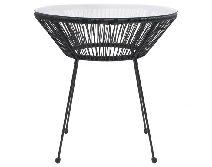 Sonata H Градинска трапезна маса, черна, Ø70x74 см, ратан и стъкло