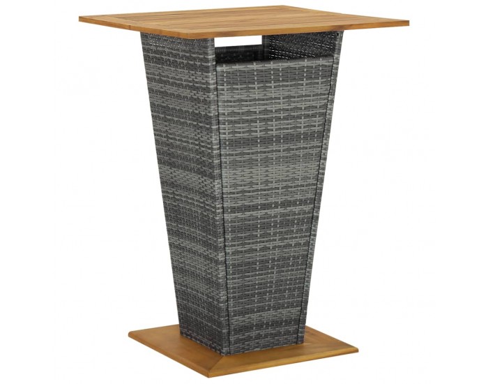 Sonata H Бар маса, сива, 80x80x110 см, полиратан и акациево дърво масив