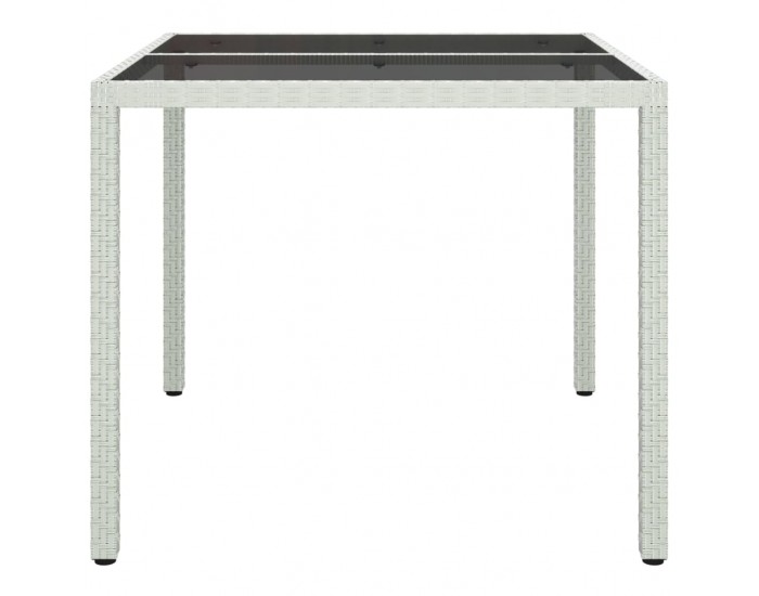 Sonata H Градинска маса, 90x90x75 см, закалено стъкло и полиратан, бяла