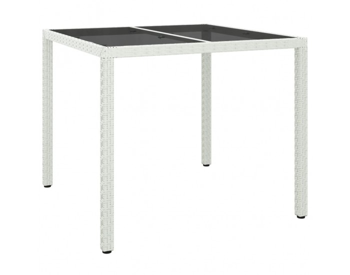 Sonata H Градинска маса, 90x90x75 см, закалено стъкло и полиратан, бяла