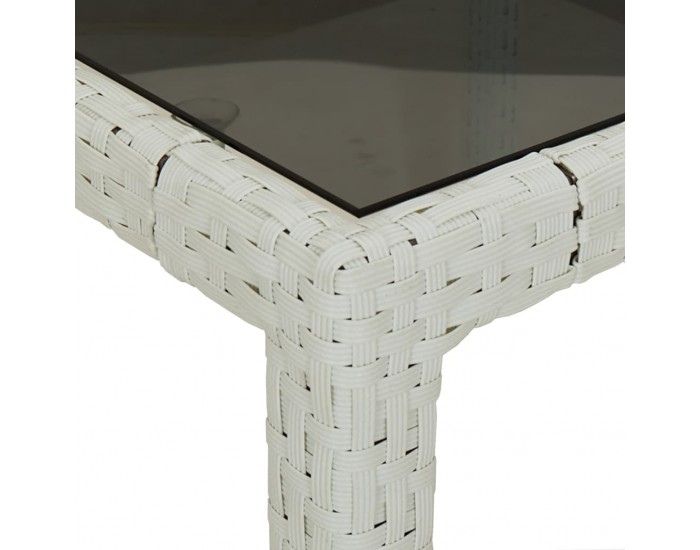 Sonata H Градинска маса, 90x90x75 см, закалено стъкло и полиратан, бяла