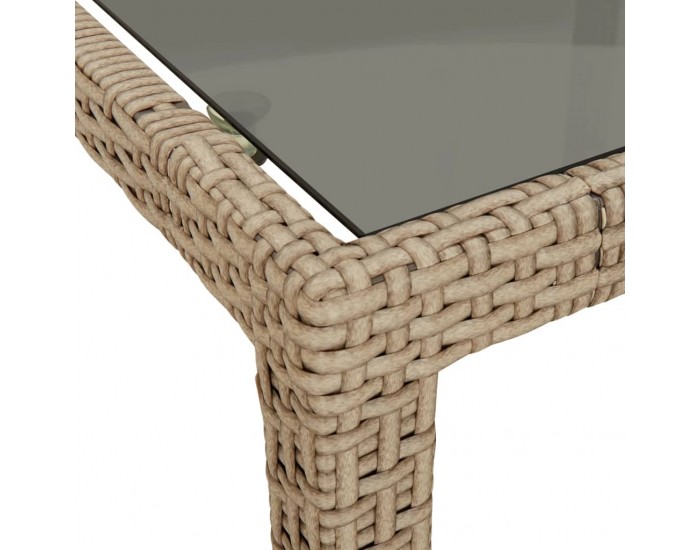 Sonata H Градинска маса бежова 250x100x75 см закалено стъкло и полиратан