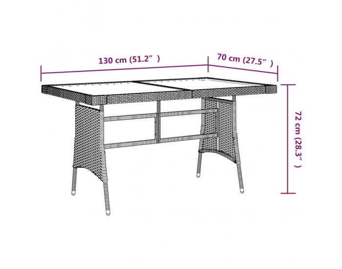 Sonata H Градинска маса, сива, 130x70x72 см, полиратан и акация масив