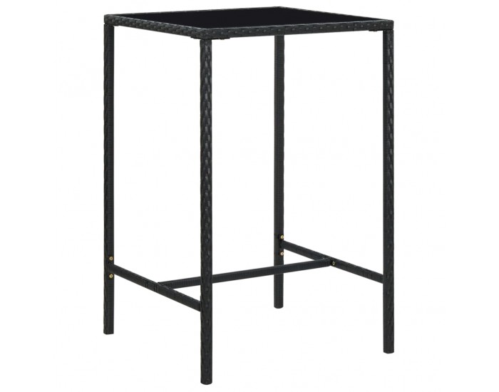 Sonata H Градинска бар маса, черна, 70x70x110 см, полиратан и стъкло