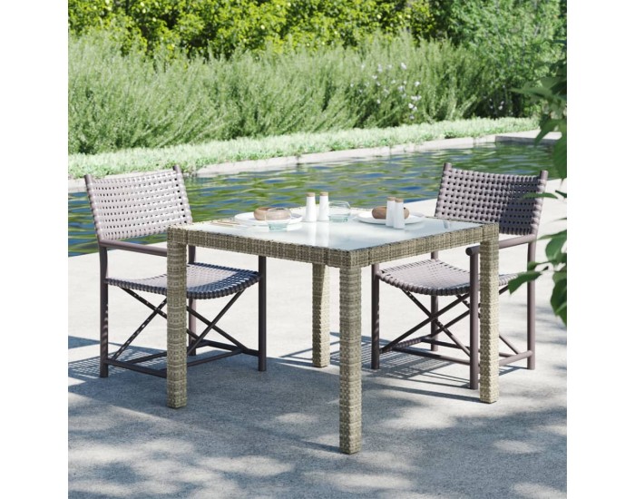 Sonata H Градинска маса, 90x90x75 см, закалено стъкло и полиратан, сива