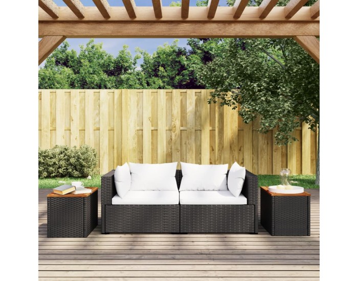 Sonata H Градински масички 2 бр черни 55x34x37 см полиратан дърво масив