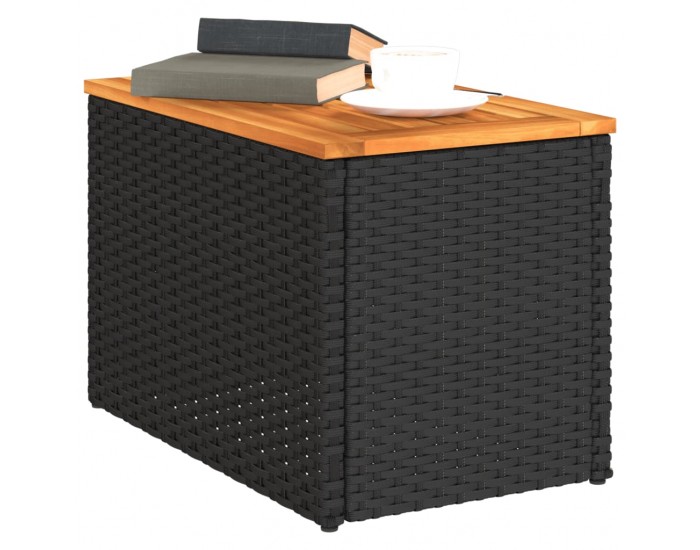 Sonata H Градински масички 2 бр черни 55x34x37 см полиратан дърво масив