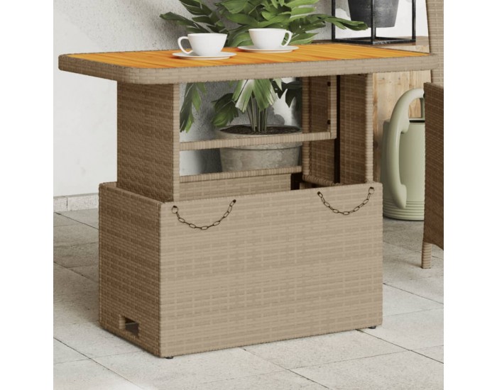 Sonata H Градинска маса бежова 90x55x71 см полиратан и акациево дърво