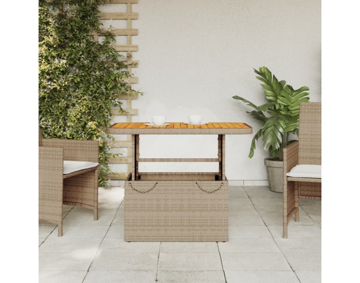 Sonata H Градинска маса бежова 90x55x71 см полиратан и акациево дърво