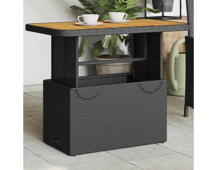 Sonata H Градинска маса, черна, 90x55x71 см, полиратан и акациево дърво