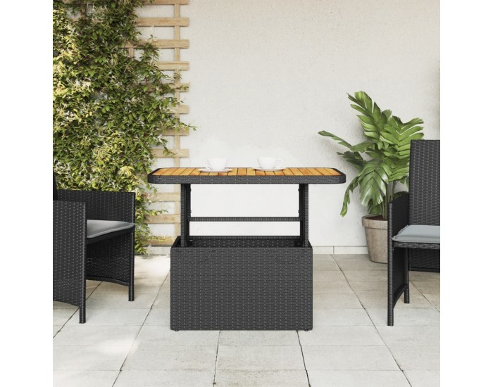 Sonata H Градинска маса, черна, 90x55x71 см, полиратан и акациево дърво