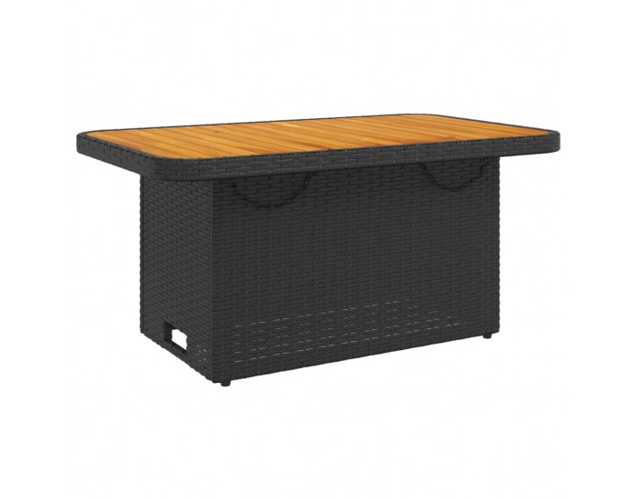 Sonata H Градинска маса, черна, 90x55x71 см, полиратан и акациево дърво